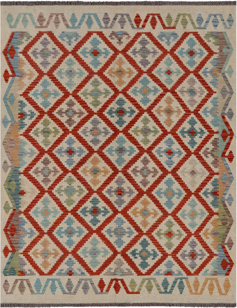 SUPER SALE Reversible Kilim Flat Weave Wool On Wool Rug - 5' 2" X 6' 6"