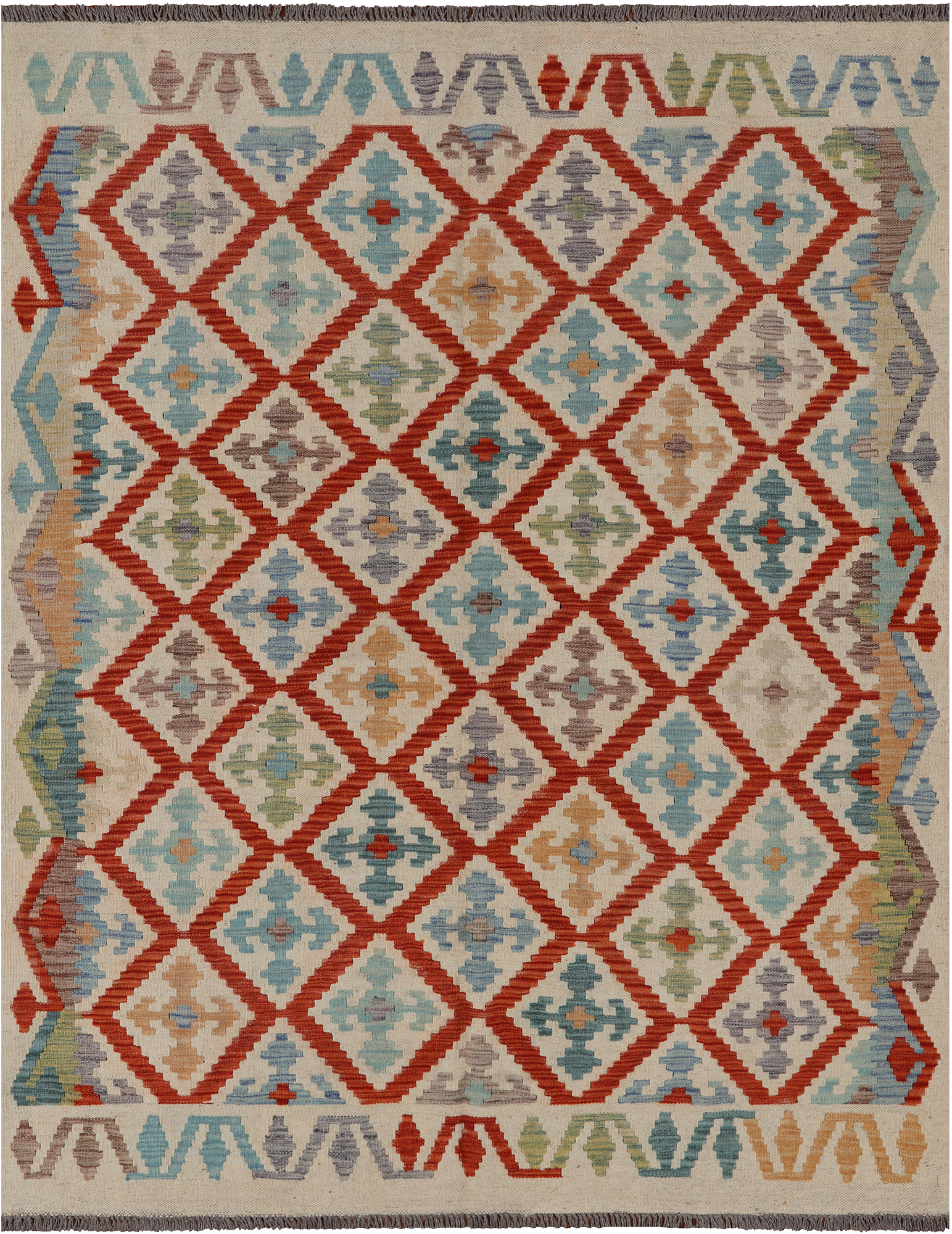SUPER SALE Reversible Kilim Flat Weave Wool On Wool Rug - 5' 2" X 6' 6"