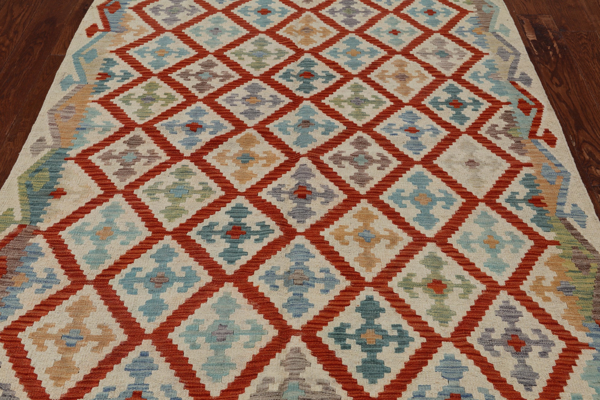 SUPER SALE Reversible Kilim Flat Weave Wool On Wool Rug - 5' 2" X 6' 6"