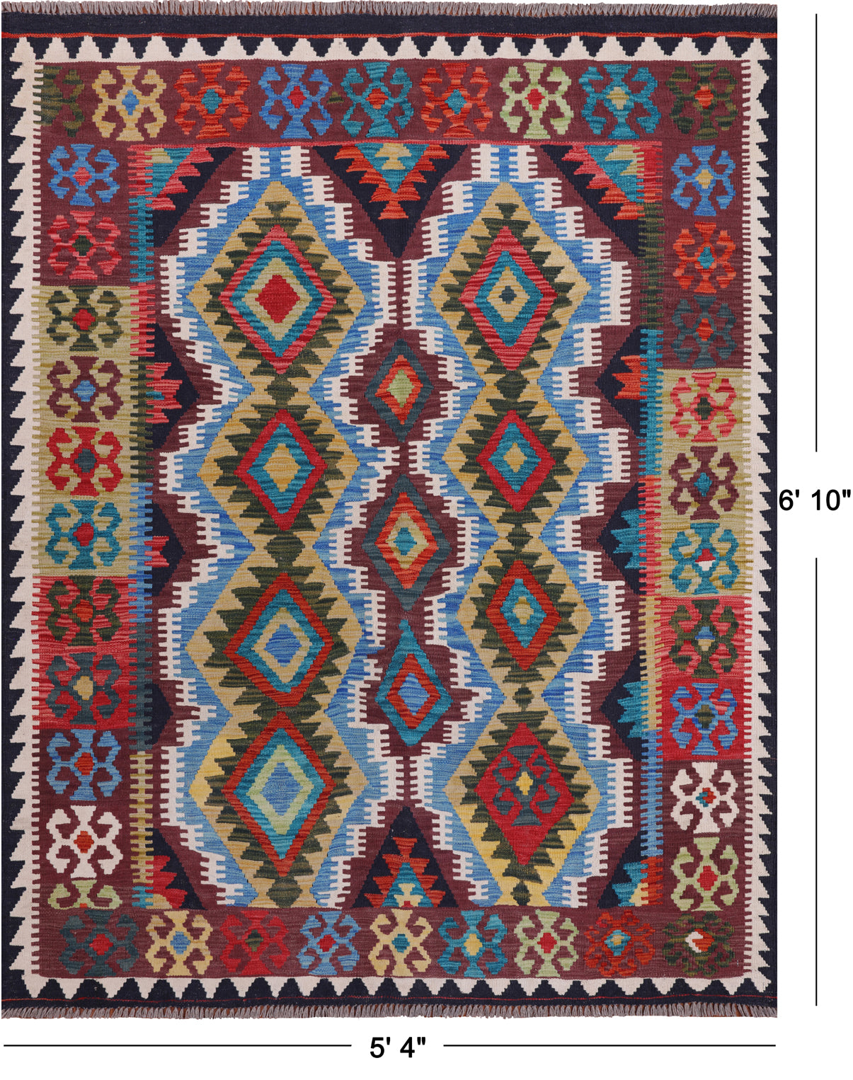 SUPER SALE Reversible Kilim Flat Weave Wool On Wool Rug - 5' 4" X 6' 10"