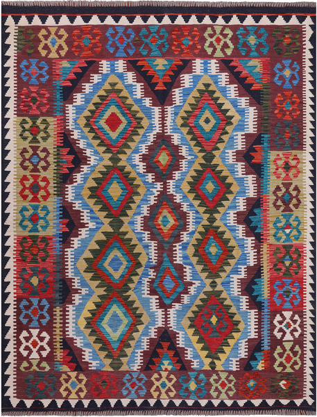 SUPER SALE Reversible Kilim Flat Weave Wool On Wool Rug - 5' 4" X 6' 10"