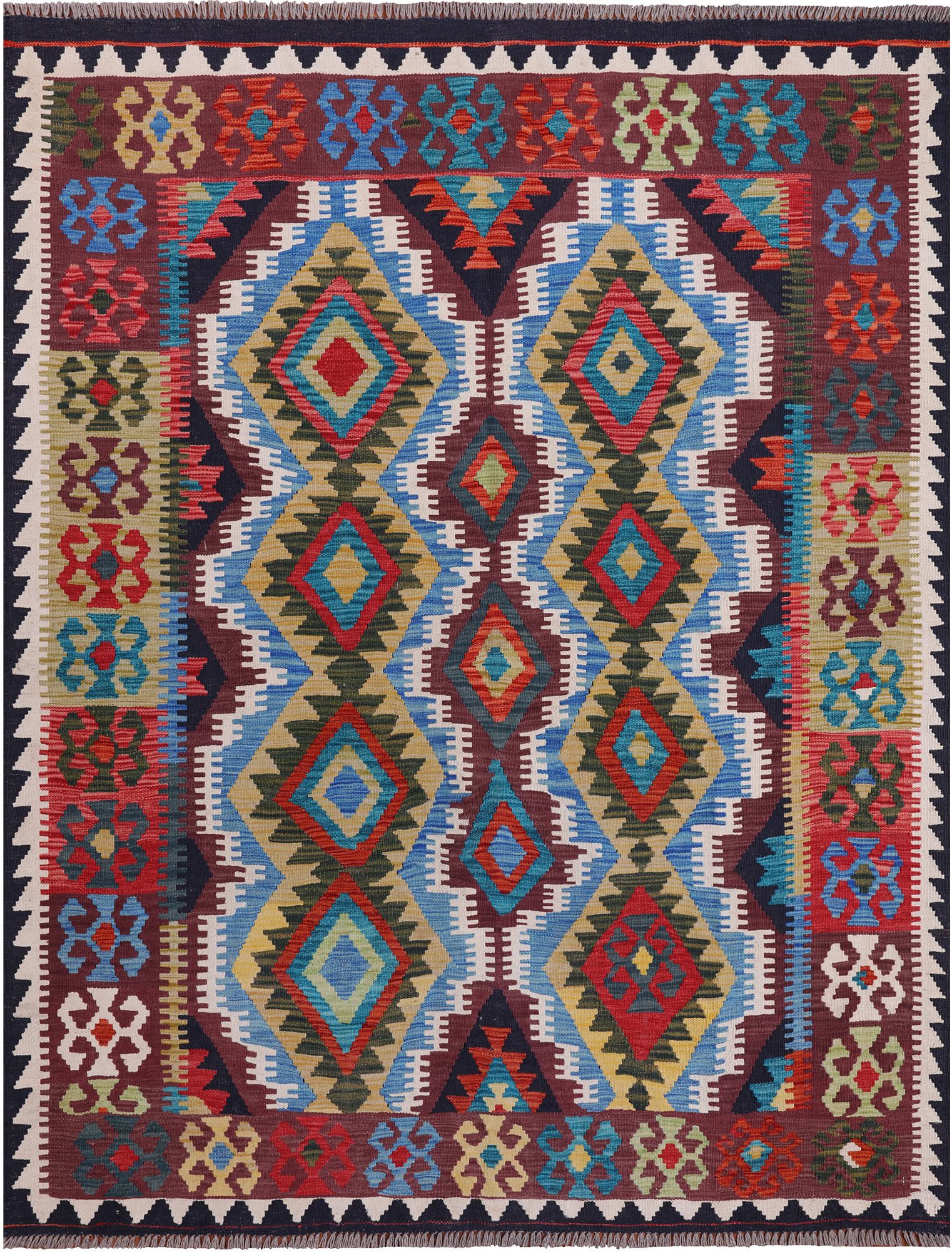 SUPER SALE Reversible Kilim Flat Weave Wool On Wool Rug - 5' 4" X 6' 10"
