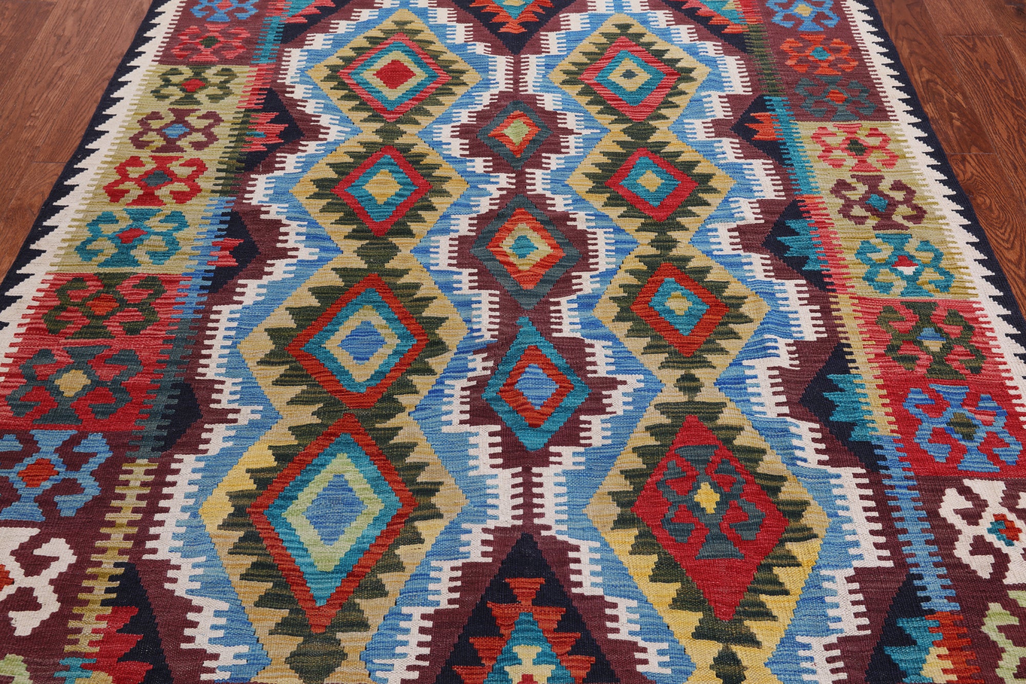 SUPER SALE Reversible Kilim Flat Weave Wool On Wool Rug - 5' 4" X 6' 10"