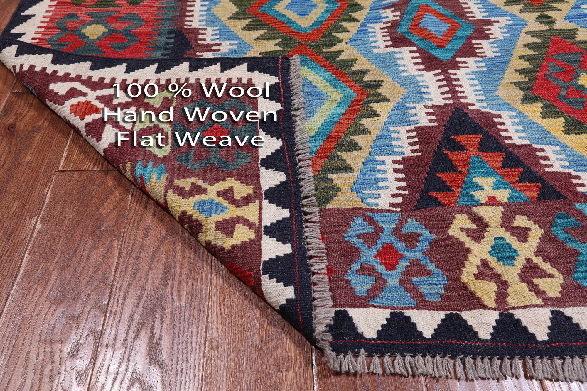 SUPER SALE Reversible Kilim Flat Weave Wool On Wool Rug - 5' 4" X 6' 10"