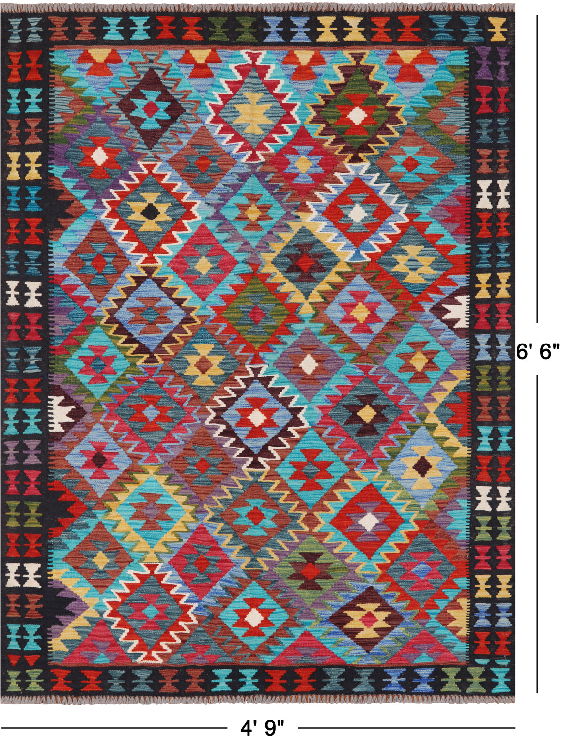 SUPER SALE Reversible Kilim Flat Weave Wool On Wool Rug - 4' 9" X 6' 6"