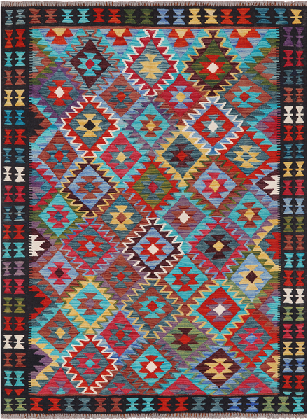 SUPER SALE Reversible Kilim Flat Weave Wool On Wool Rug - 4' 9" X 6' 6"