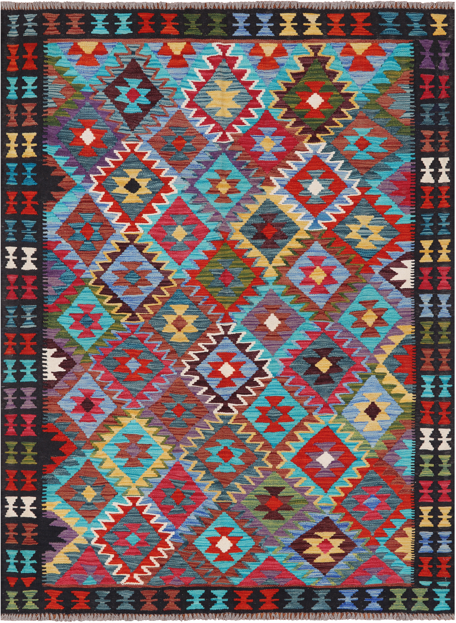 SUPER SALE Reversible Kilim Flat Weave Wool On Wool Rug - 4' 9" X 6' 6"