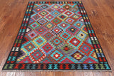 SUPER SALE Reversible Kilim Flat Weave Wool On Wool Rug - 4' 9" X 6' 6"