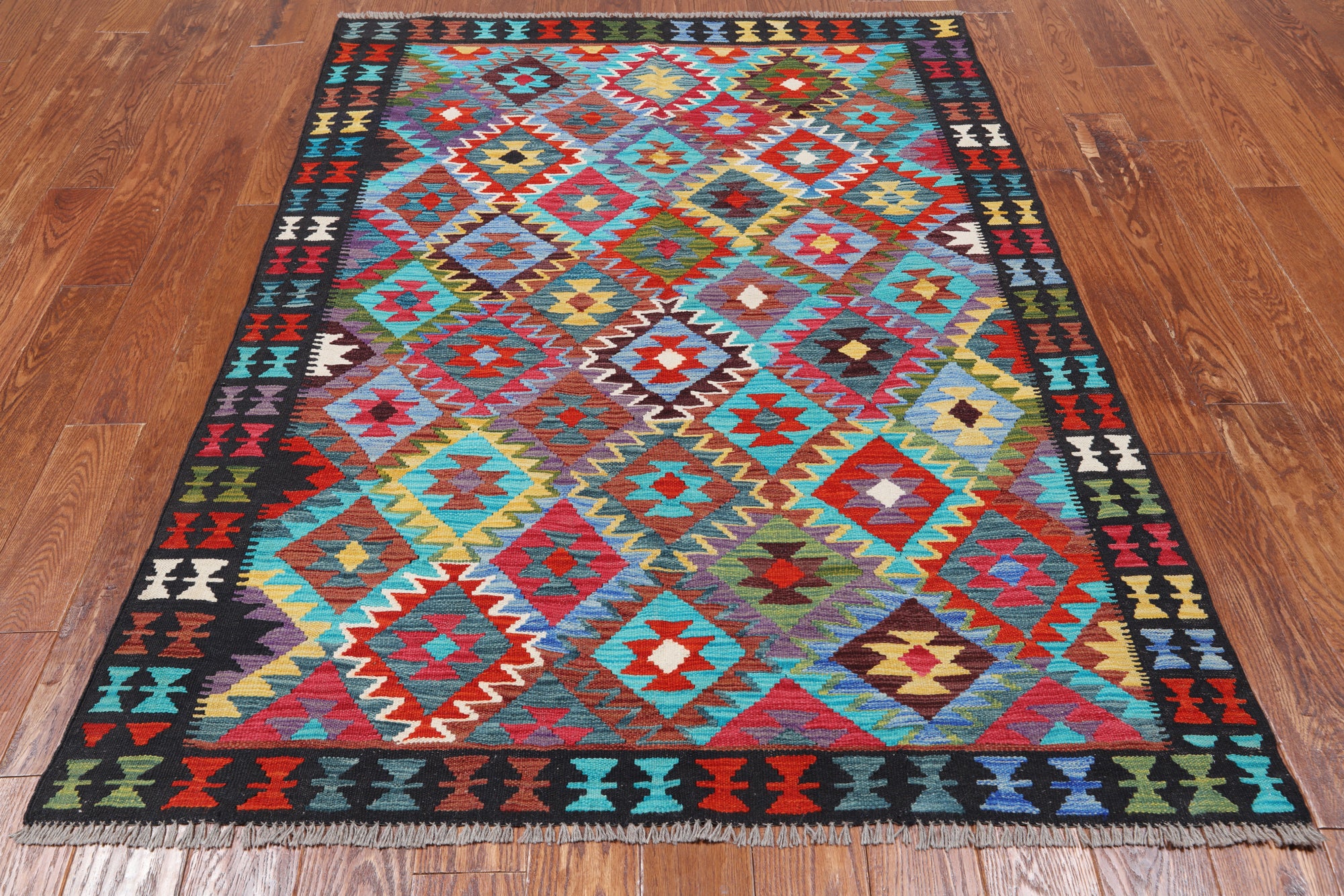 SUPER SALE Reversible Kilim Flat Weave Wool On Wool Rug - 4' 9" X 6' 6"