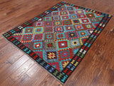 SUPER SALE Reversible Kilim Flat Weave Wool On Wool Rug - 4' 9" X 6' 6"