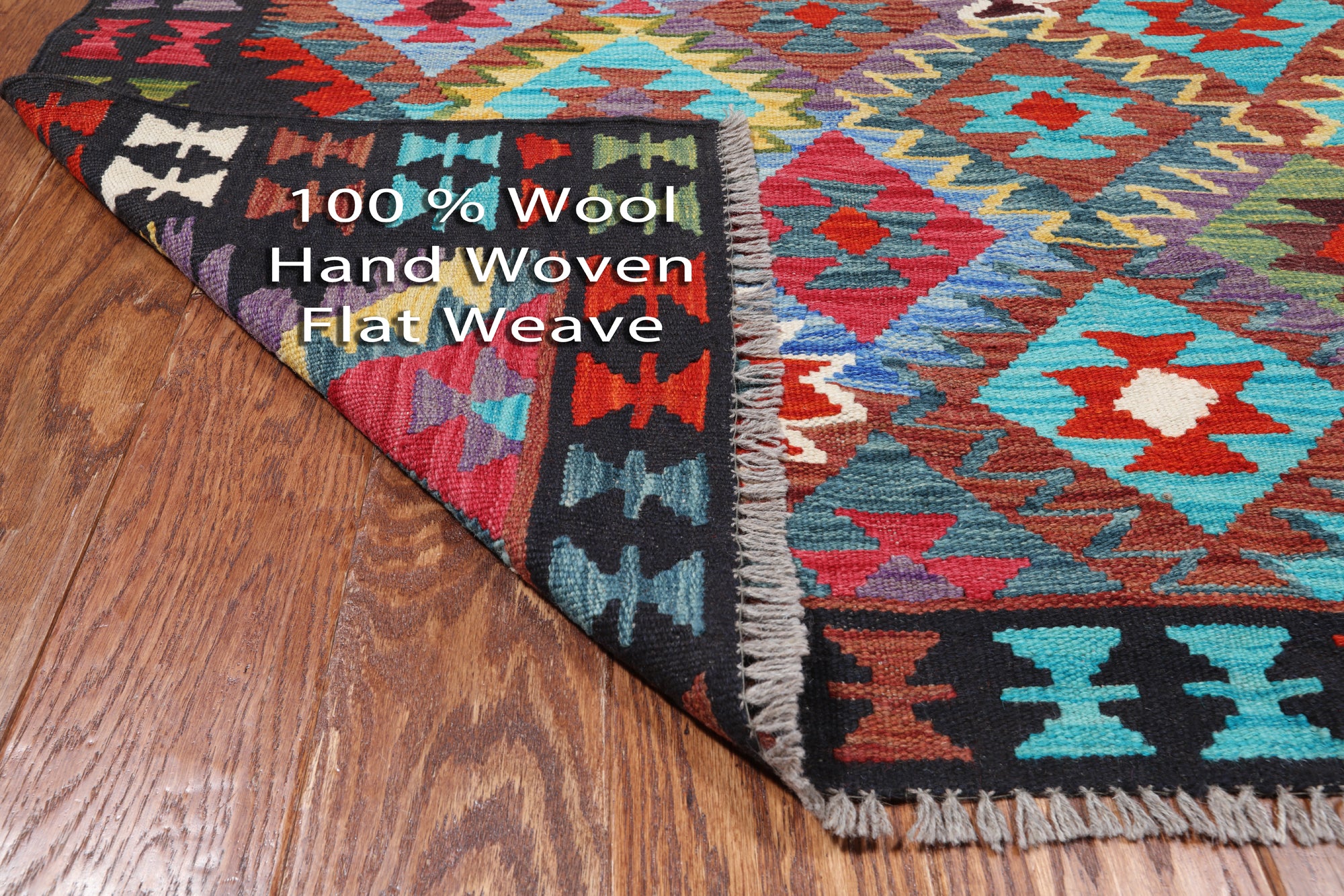 SUPER SALE Reversible Kilim Flat Weave Wool On Wool Rug - 4' 9" X 6' 6"