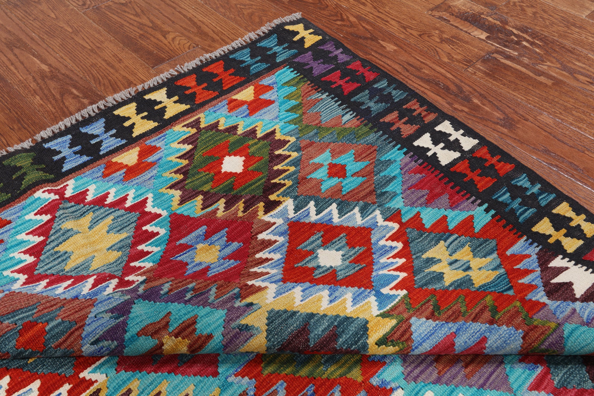 SUPER SALE Reversible Kilim Flat Weave Wool On Wool Rug - 4' 9" X 6' 6"