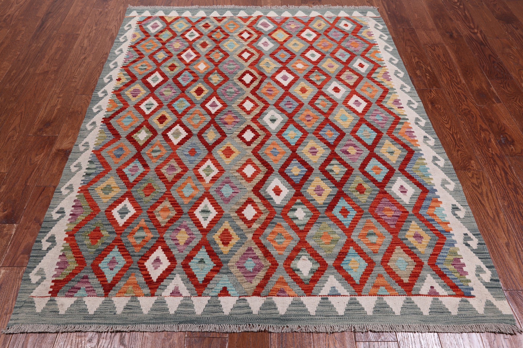 SUPER SALE Reversible Kilim Flat Weave Wool On Wool Rug - 5' 1" X 6' 5"