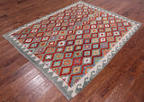 SUPER SALE Reversible Kilim Flat Weave Wool On Wool Rug - 5' 1" X 6' 5"