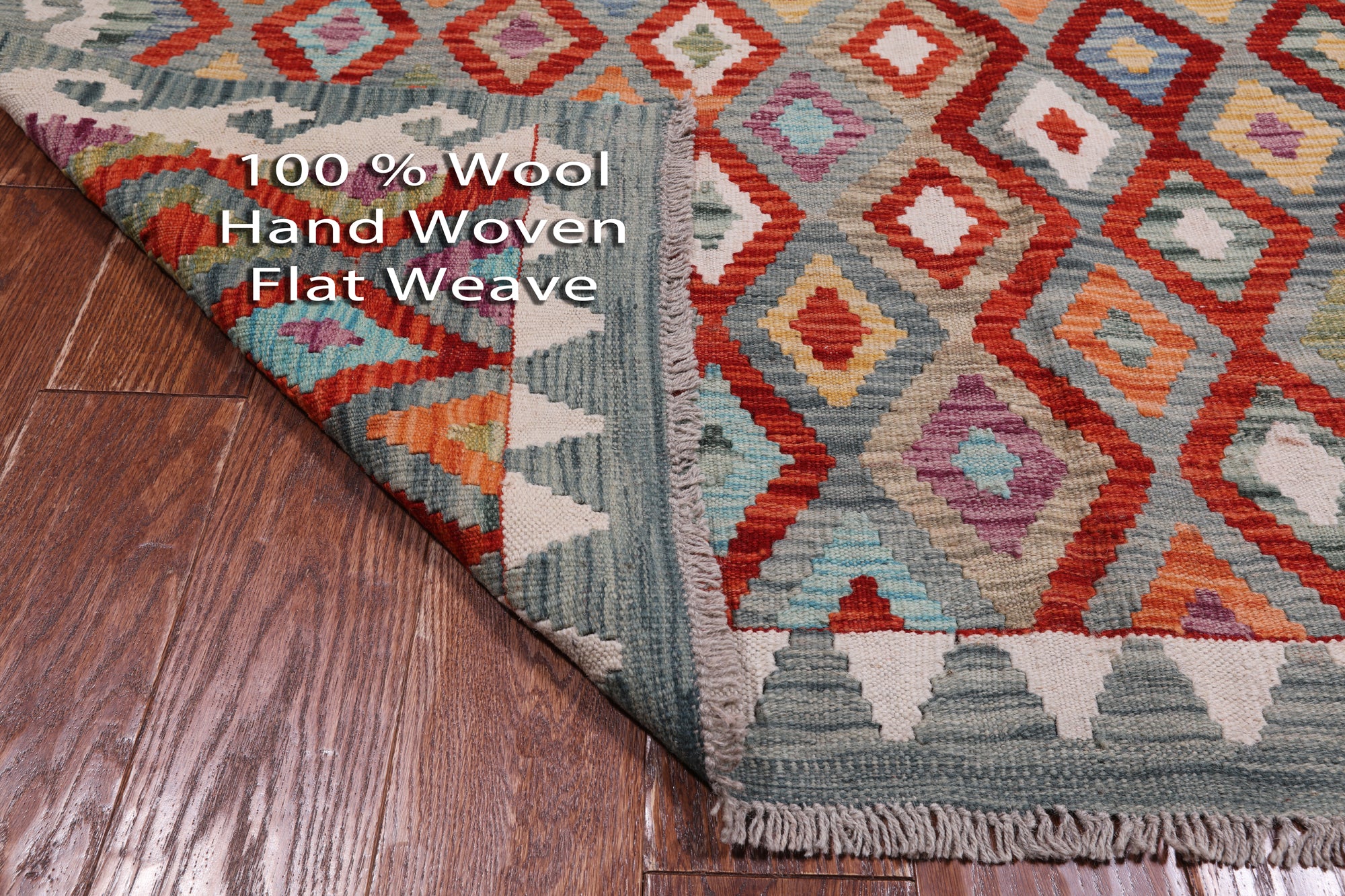 SUPER SALE Reversible Kilim Flat Weave Wool On Wool Rug - 5' 1" X 6' 5"