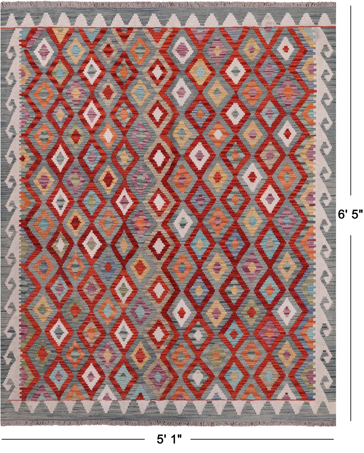 SUPER SALE Reversible Kilim Flat Weave Wool On Wool Rug - 5' 1" X 6' 5"