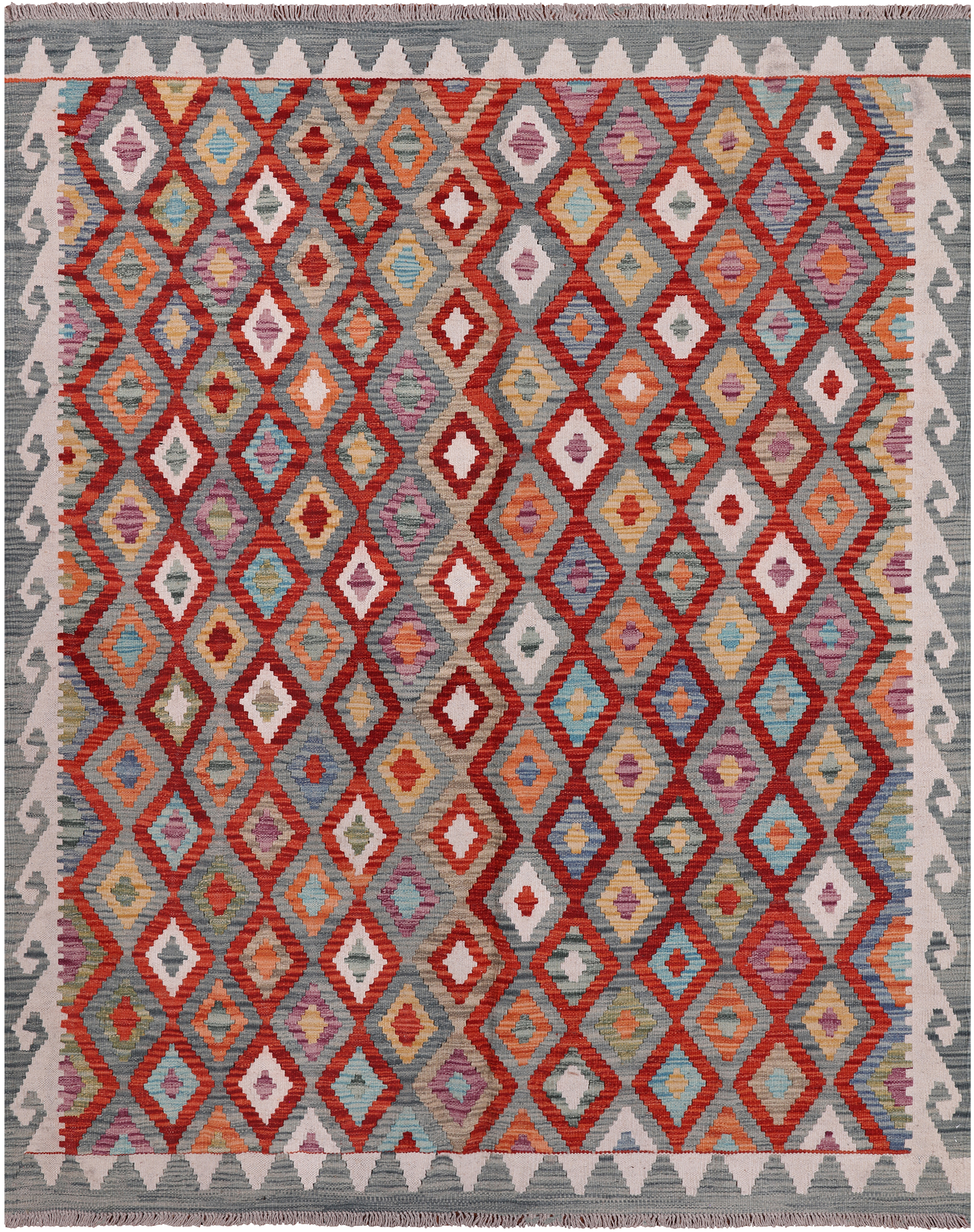 SUPER SALE Reversible Kilim Flat Weave Wool On Wool Rug - 5' 1" X 6' 5"