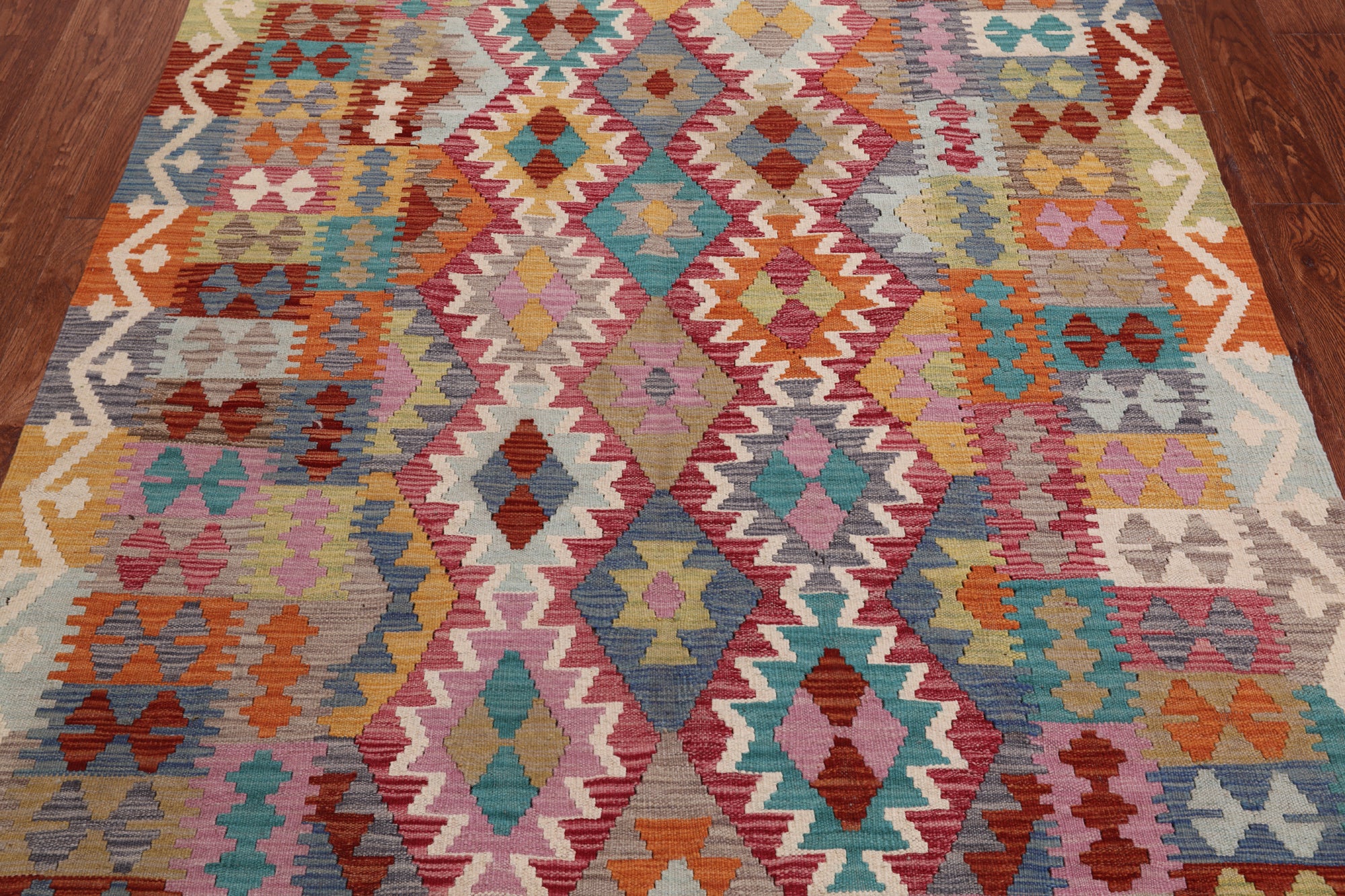 SUPER SALE Reversible Kilim Flat Weave Wool On Wool Rug - 5' 1" X 6' 7"