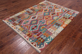 SUPER SALE Reversible Kilim Flat Weave Wool On Wool Rug - 5' 1" X 6' 7"