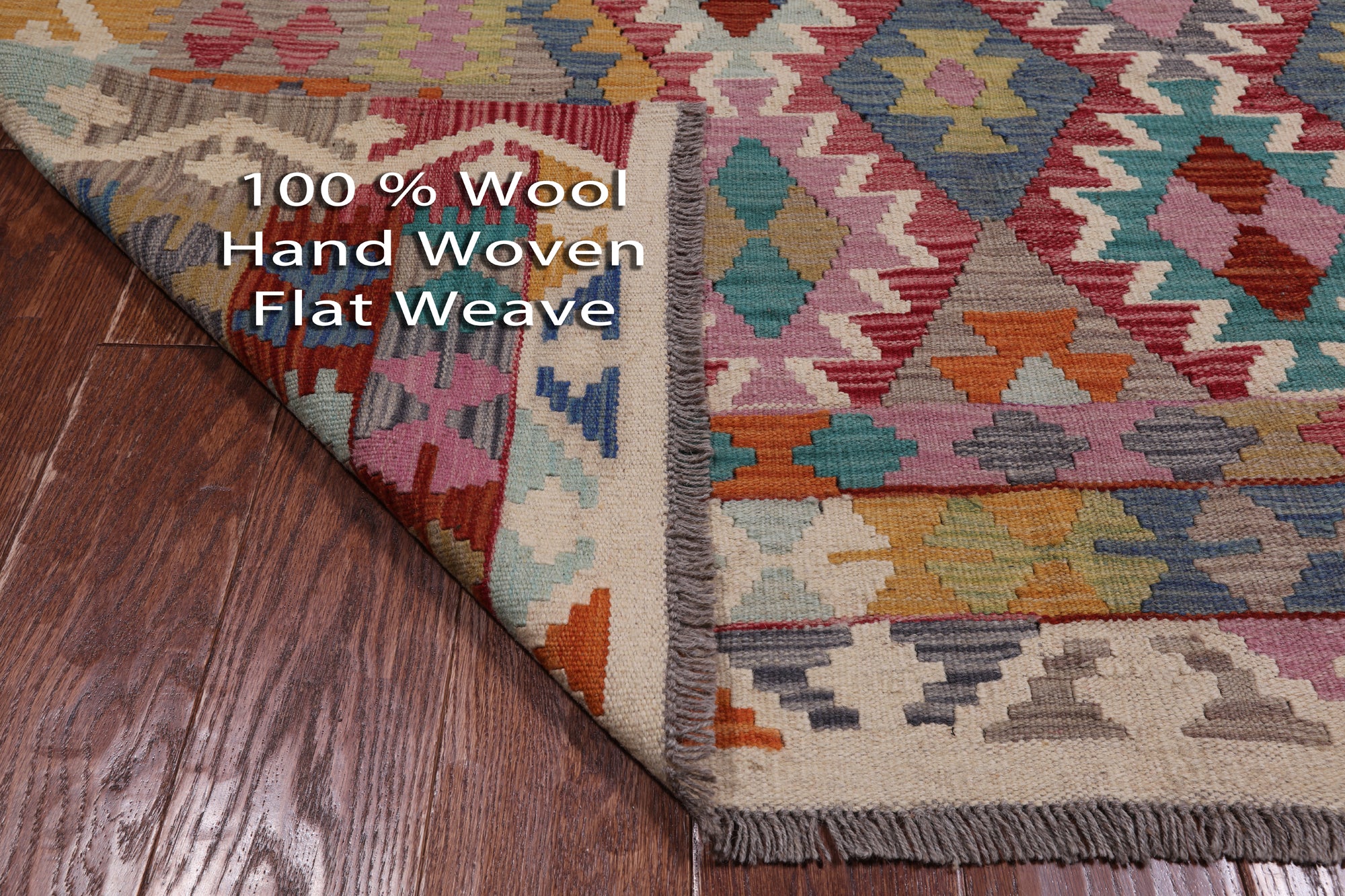 SUPER SALE Reversible Kilim Flat Weave Wool On Wool Rug - 5' 1" X 6' 7"
