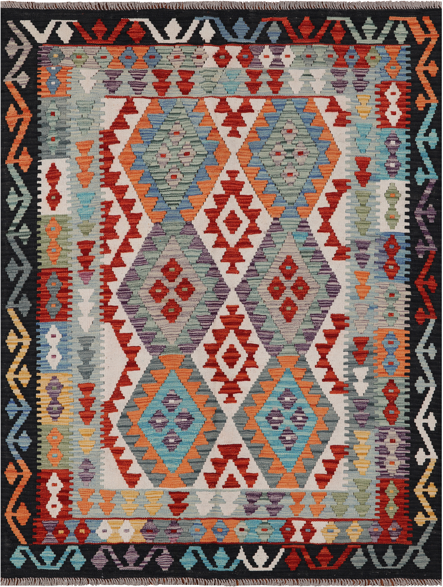 SUPER SALE Reversible Kilim Flat Weave Wool On Wool Rug - 5' 0" X 6' 4"