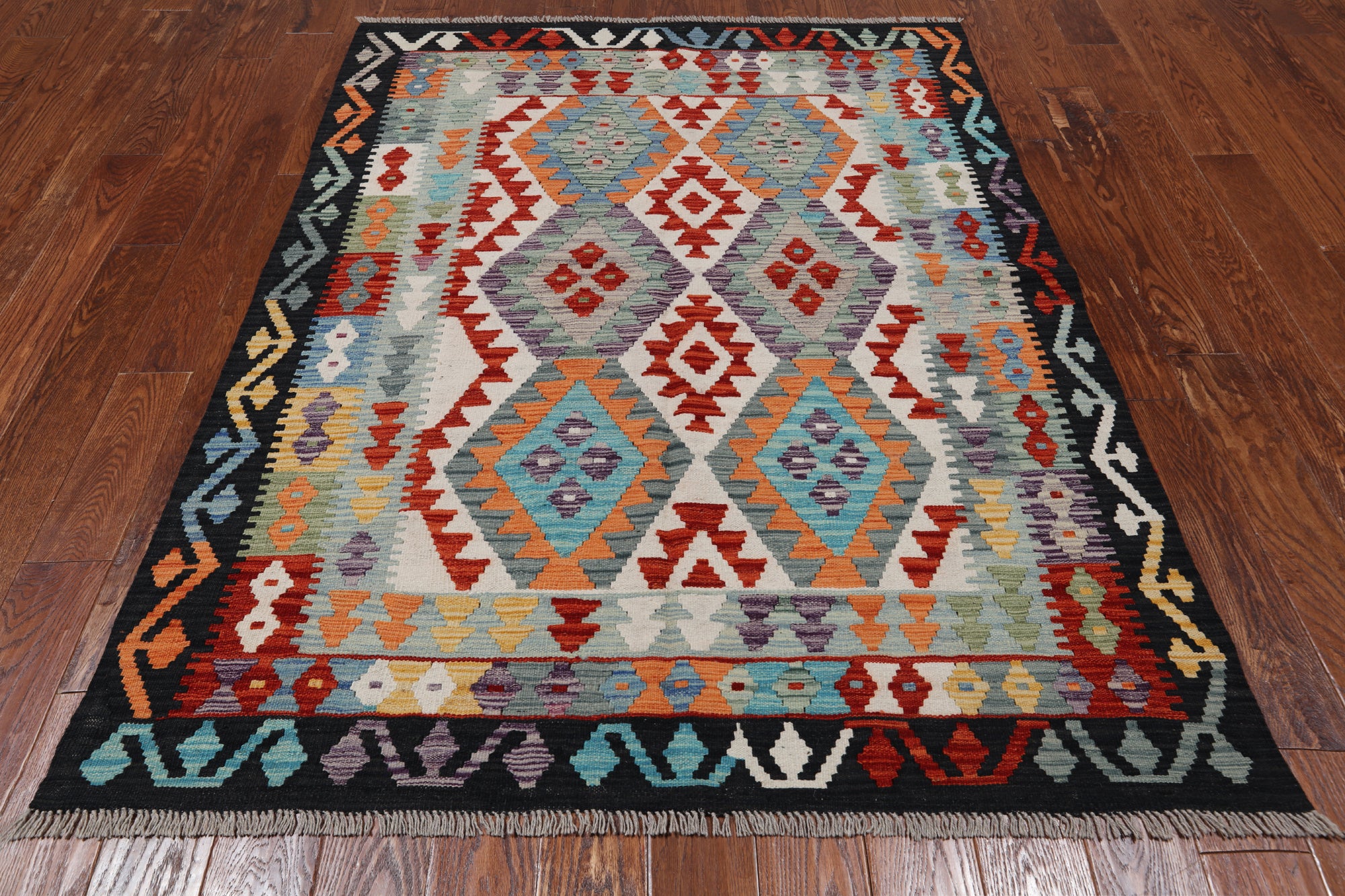 SUPER SALE Reversible Kilim Flat Weave Wool On Wool Rug - 5' 0" X 6' 4"