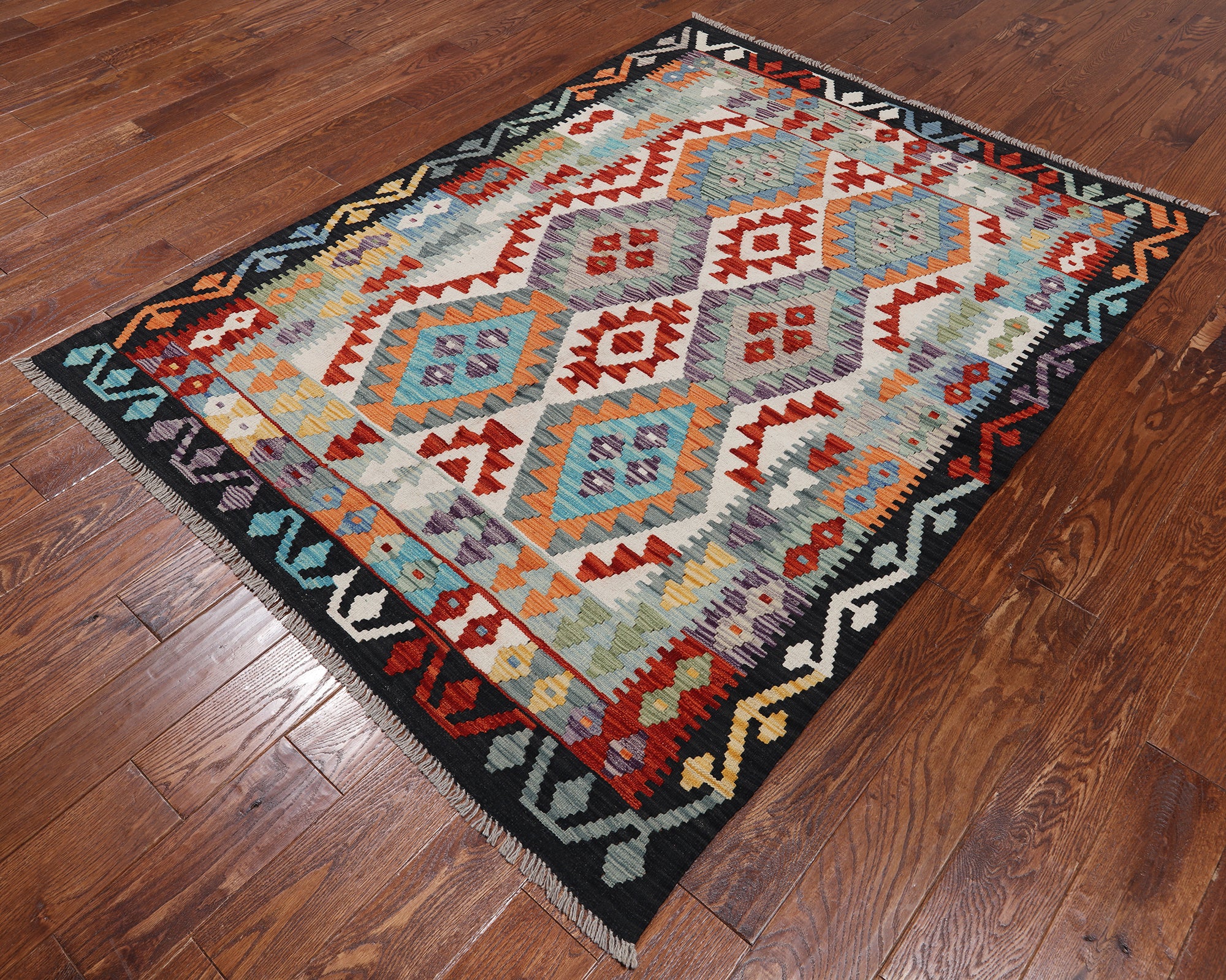 SUPER SALE Reversible Kilim Flat Weave Wool On Wool Rug - 5' 0" X 6' 4"