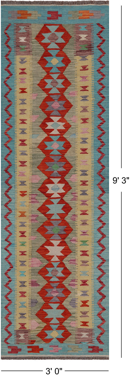 SUPER SALE Reversible Kilim Flat Weave Wool On Wool Rug - 3' 0" X 9' 3"