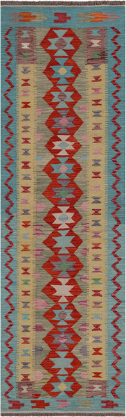 SUPER SALE Reversible Kilim Flat Weave Wool On Wool Rug - 3' 0" X 9' 3"