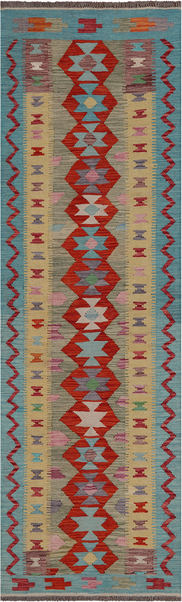 SUPER SALE Reversible Kilim Flat Weave Wool On Wool Rug - 3' 0" X 9' 3"