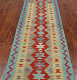 SUPER SALE Reversible Kilim Flat Weave Wool On Wool Rug - 3' 0" X 9' 3"