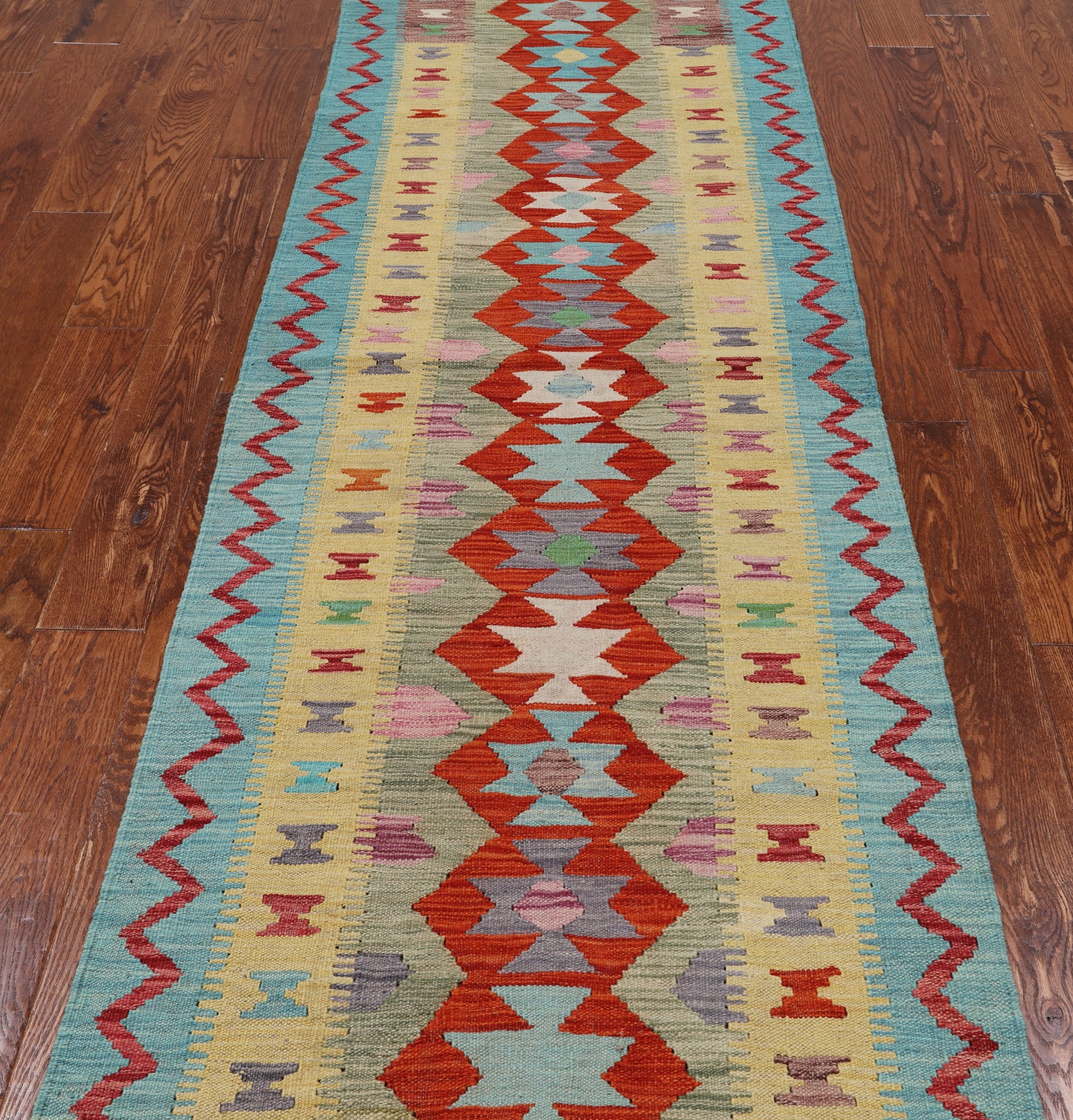 SUPER SALE Reversible Kilim Flat Weave Wool On Wool Rug - 3' 0" X 9' 3"