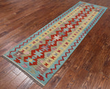 SUPER SALE Reversible Kilim Flat Weave Wool On Wool Rug - 3' 0" X 9' 3"