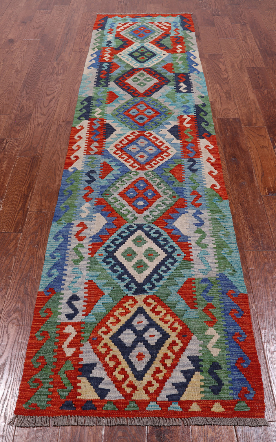 SUPER SALE Reversible Kilim Flat Weave Wool On Wool Runner Rug - 2' 6" X 9' 9"