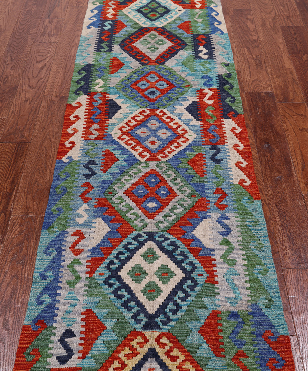 SUPER SALE Reversible Kilim Flat Weave Wool On Wool Runner Rug - 2' 6" X 9' 9"