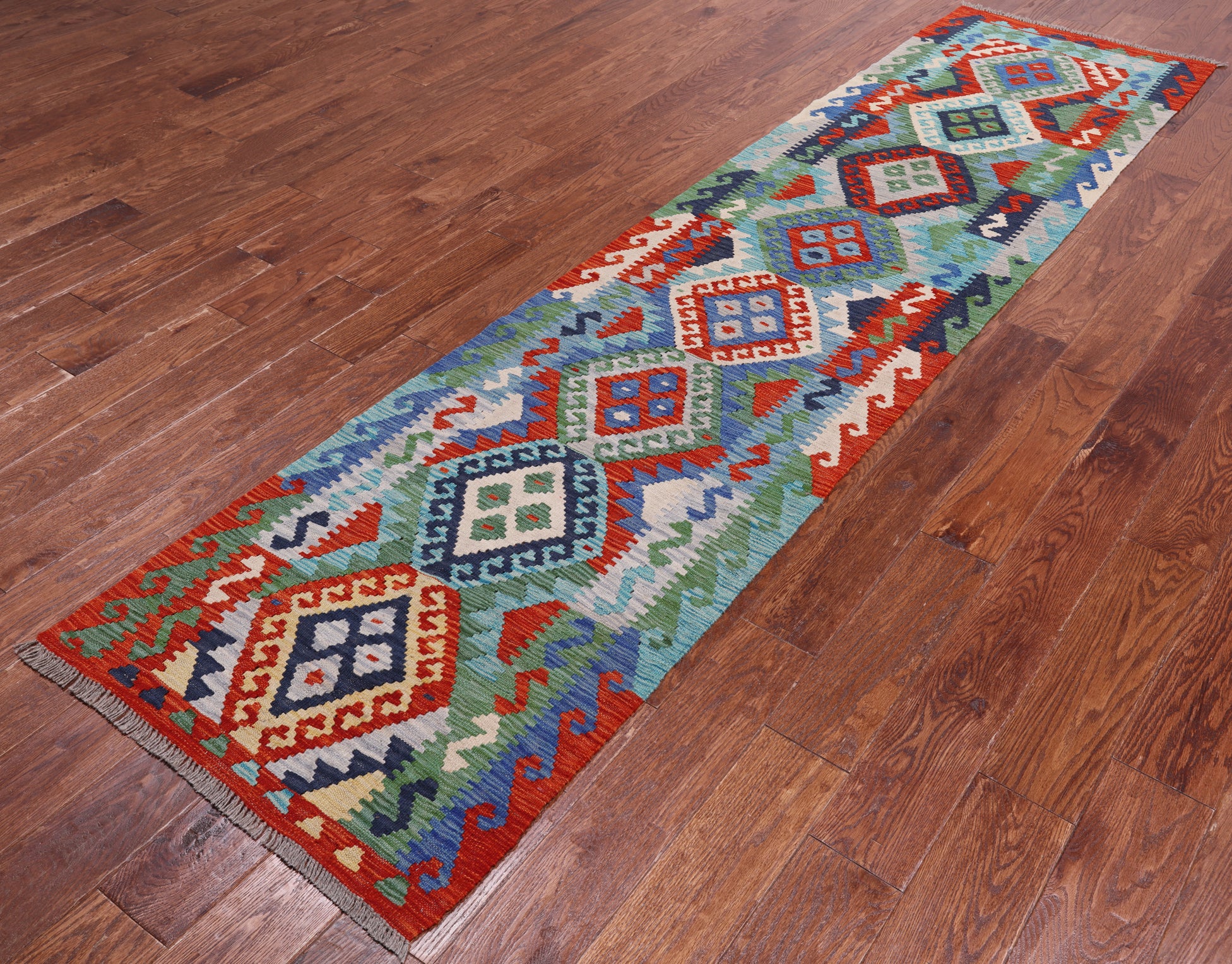 SUPER SALE Reversible Kilim Flat Weave Wool On Wool Runner Rug - 2' 6" X 9' 9"
