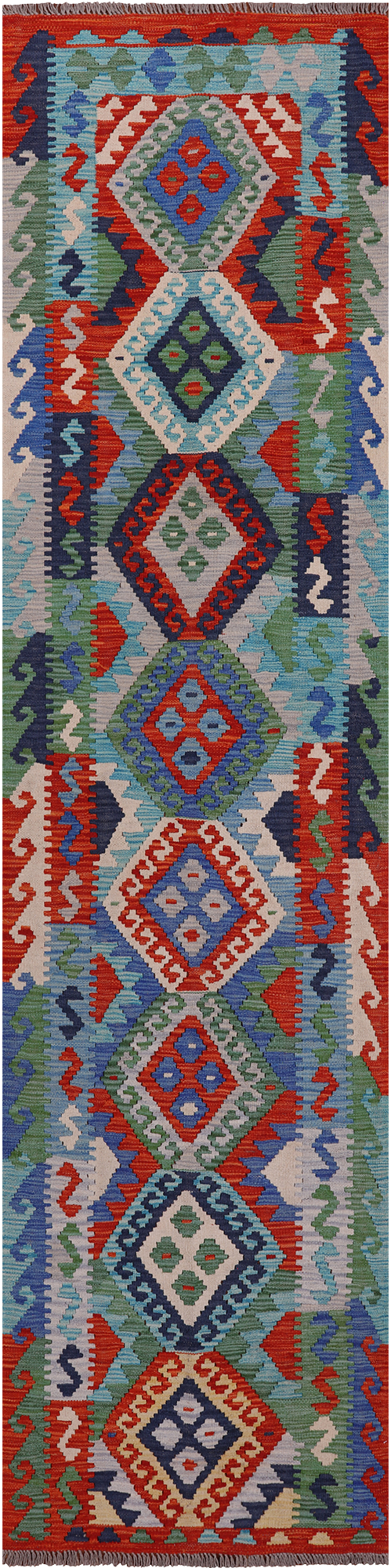SUPER SALE Reversible Kilim Flat Weave Wool On Wool Runner Rug - 2' 6" X 9' 9"
