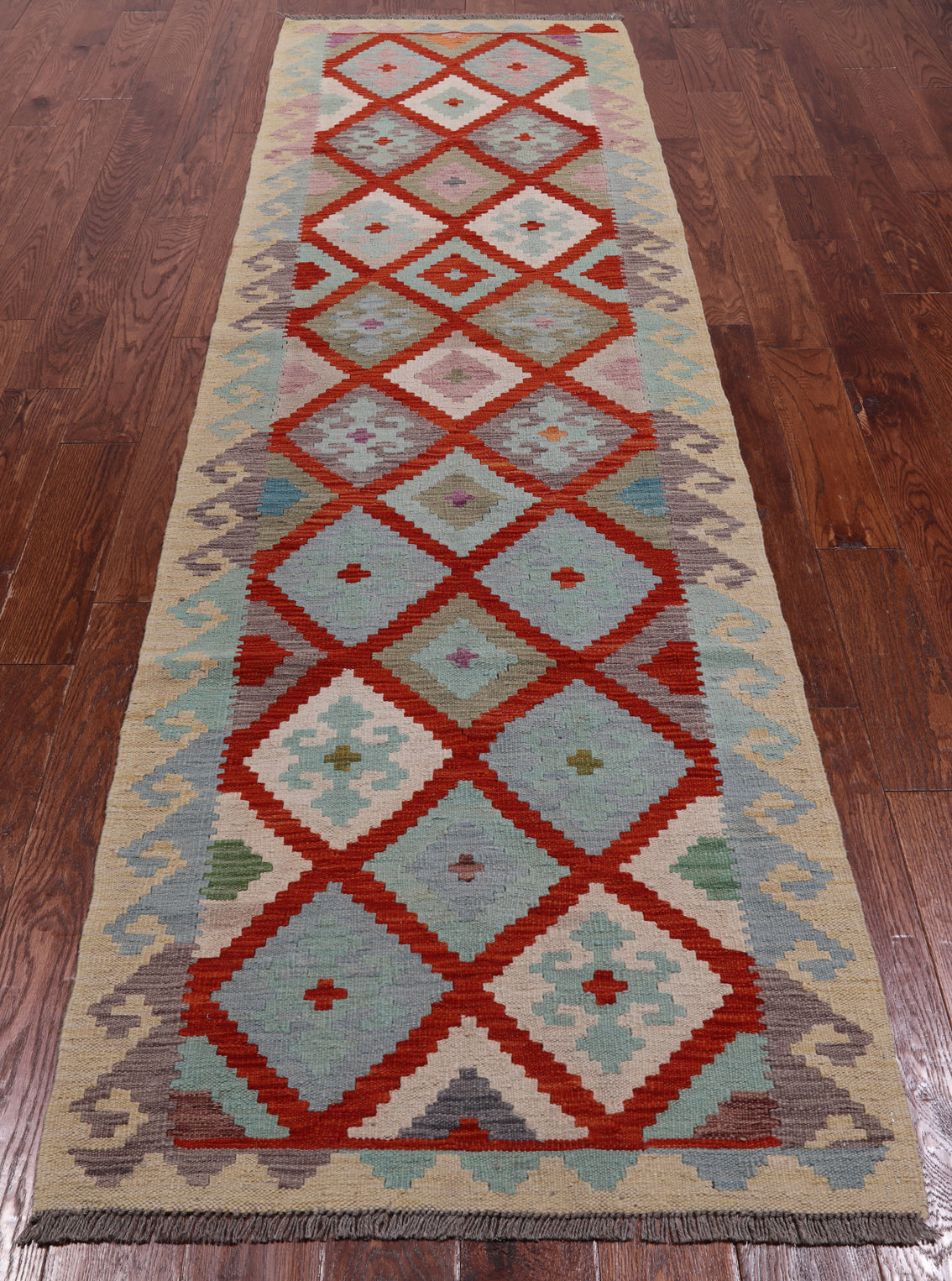 SUPER SALE Reversible Kilim Flat Weave Wool On Wool Runner Rug - 2' 10" X 9' 10"