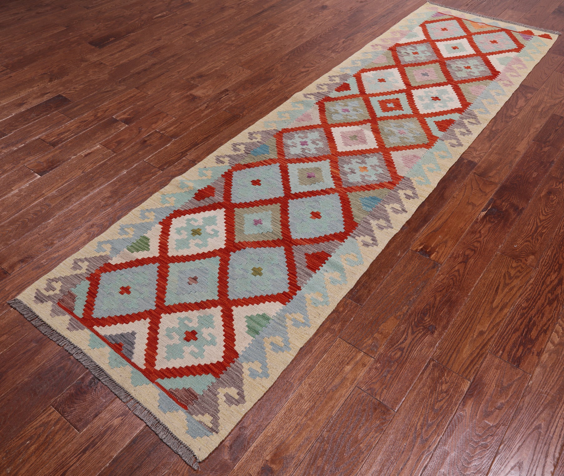 SUPER SALE Reversible Kilim Flat Weave Wool On Wool Runner Rug - 2' 10" X 9' 10"