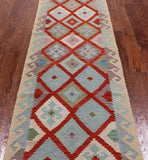 SUPER SALE Reversible Kilim Flat Weave Wool On Wool Runner Rug - 2' 10" X 9' 10"