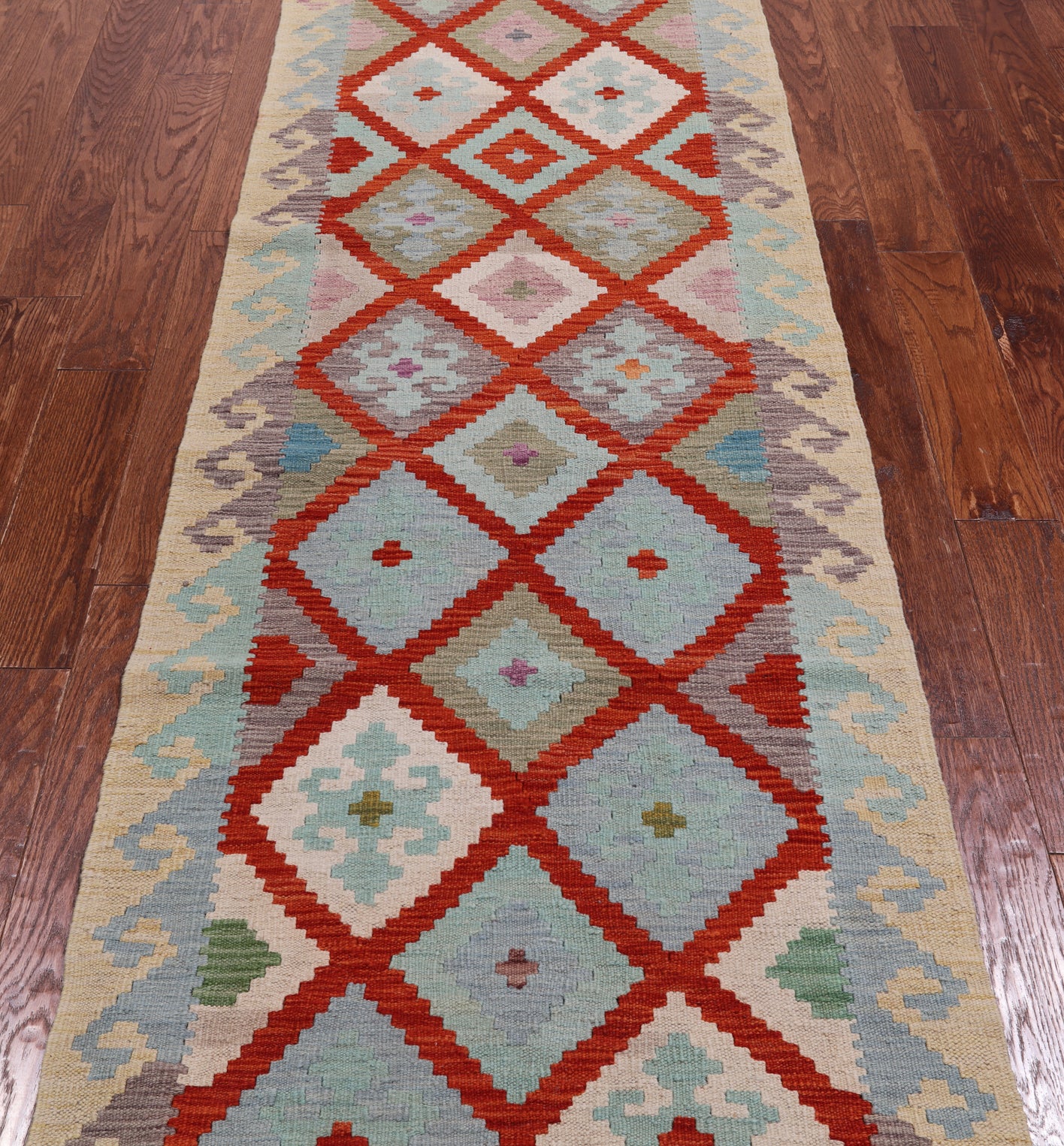 SUPER SALE Reversible Kilim Flat Weave Wool On Wool Runner Rug - 2' 10" X 9' 10"