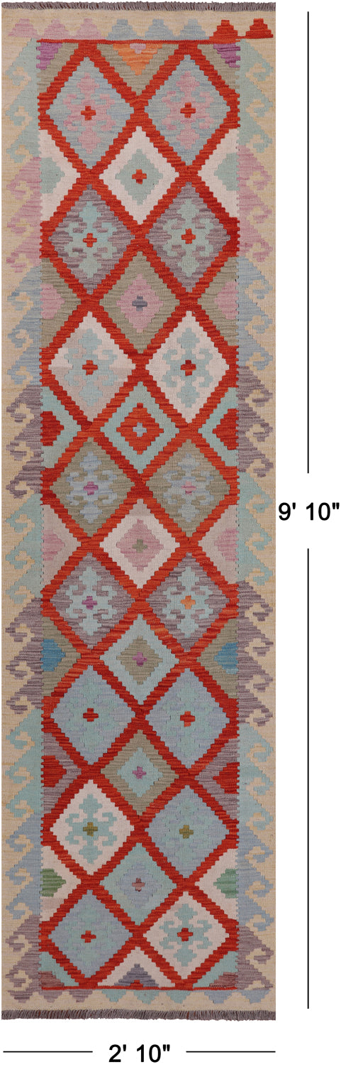 SUPER SALE Reversible Kilim Flat Weave Wool On Wool Runner Rug - 2' 10" X 9' 10"