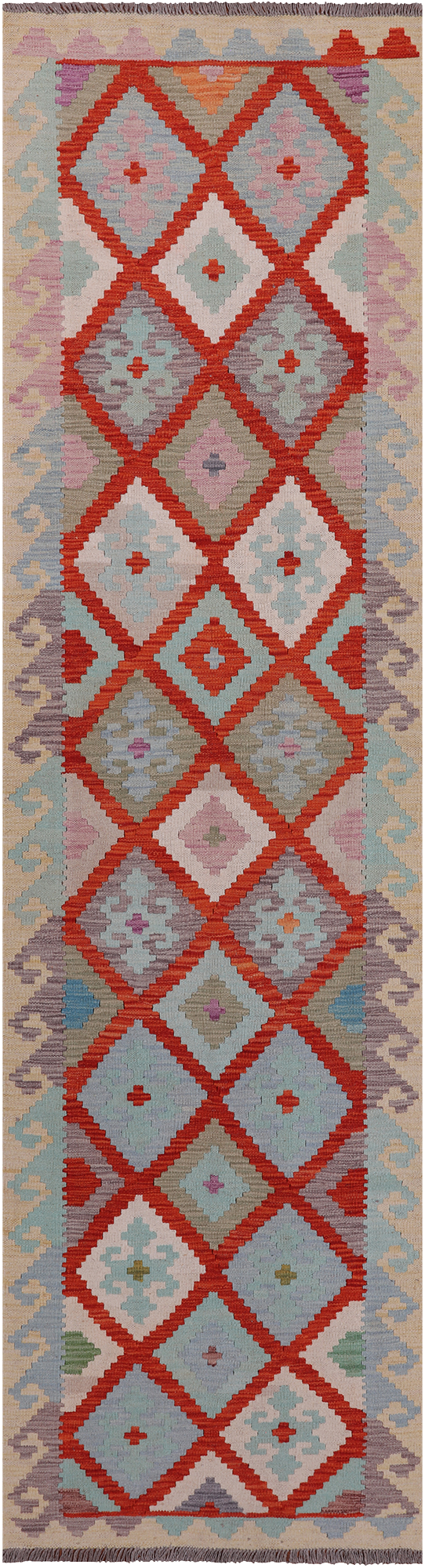 SUPER SALE Reversible Kilim Flat Weave Wool On Wool Runner Rug - 2' 10" X 9' 10"