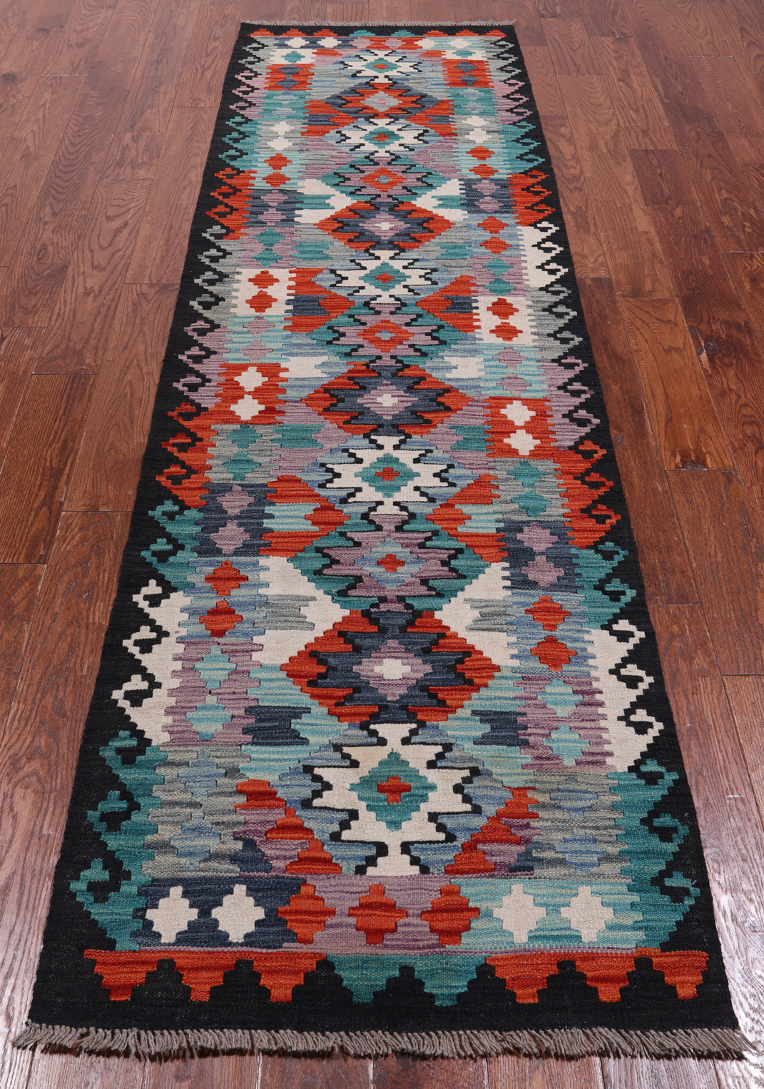 SUPER SALE Reversible Kilim Flat Weave Wool On Wool Runner Rug - 2' 8" X 9' 7"