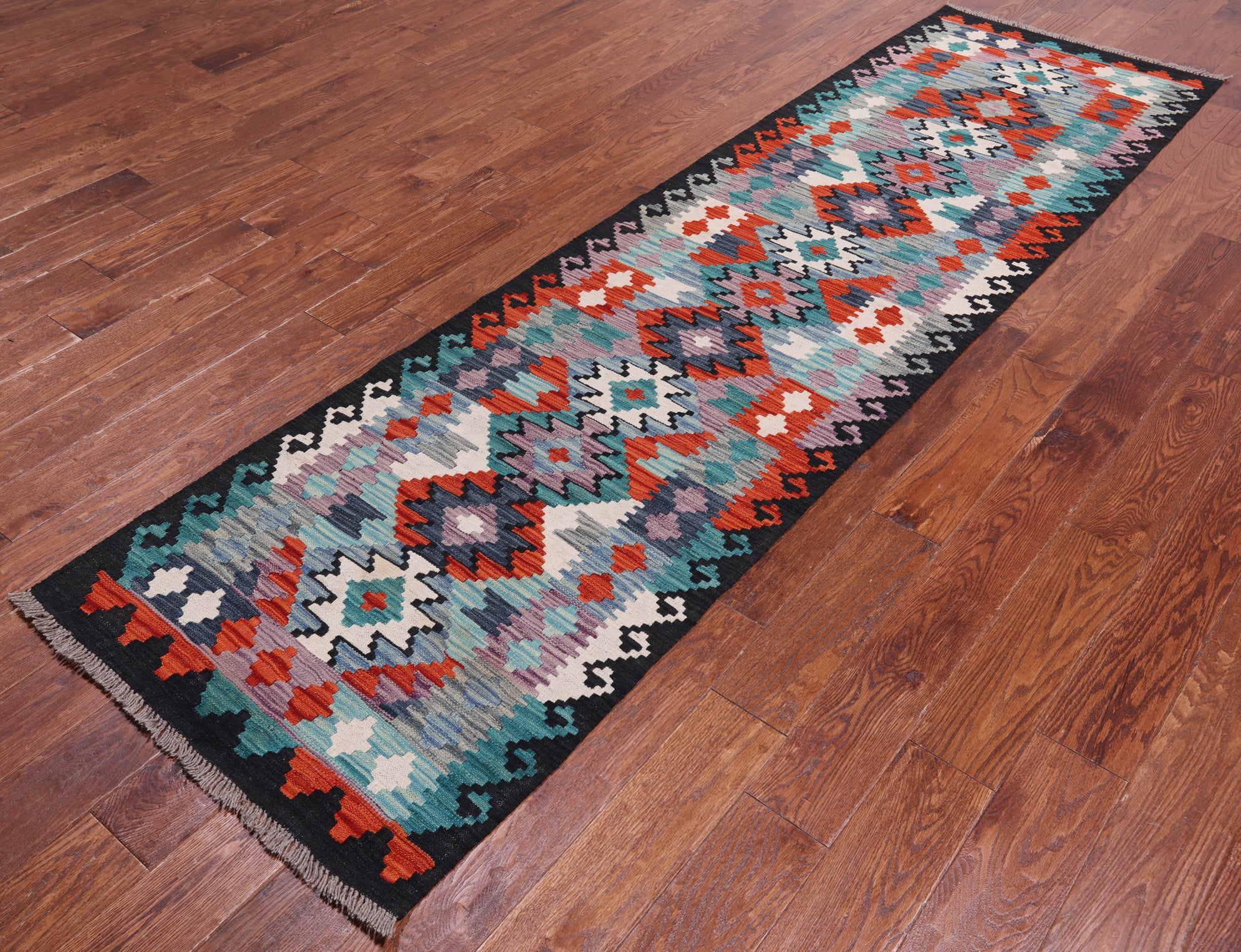 SUPER SALE Reversible Kilim Flat Weave Wool On Wool Runner Rug - 2' 8" X 9' 7"