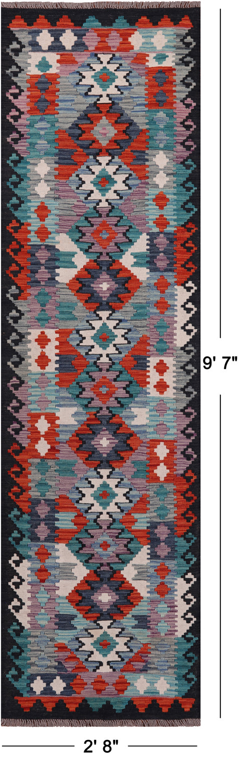 SUPER SALE Reversible Kilim Flat Weave Wool On Wool Runner Rug - 2' 8" X 9' 7"