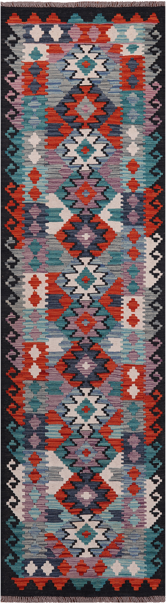SUPER SALE Reversible Kilim Flat Weave Wool On Wool Runner Rug - 2' 8" X 9' 7"