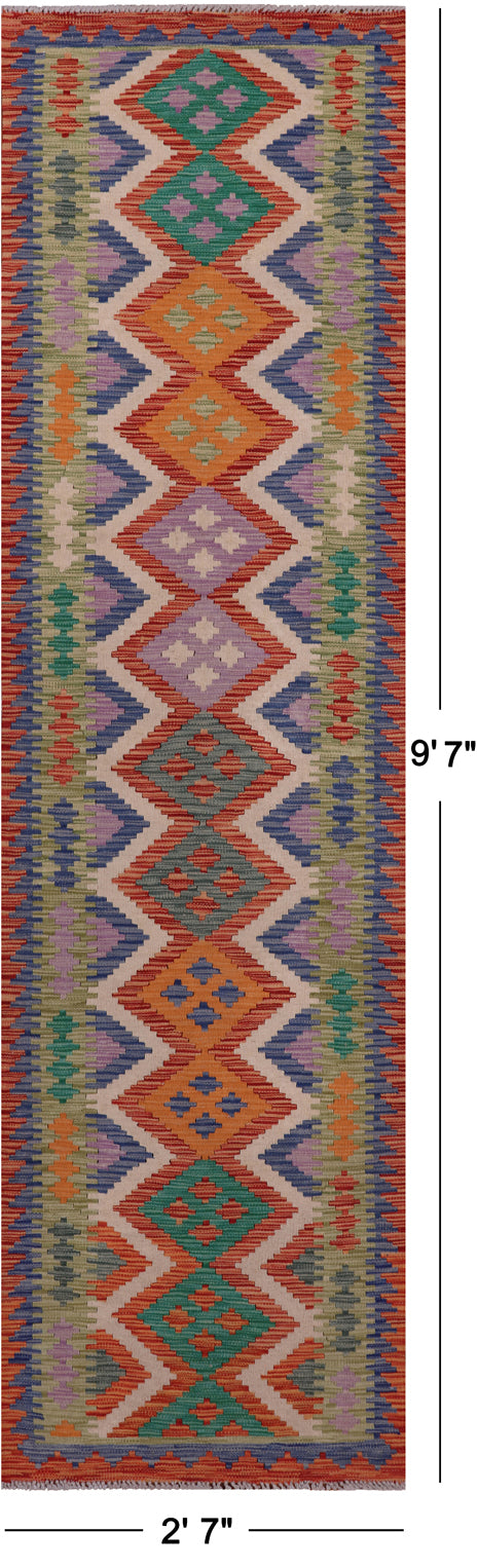 SUPER SALE Reversible Kilim Flat Weave Wool On Wool Runner Rug - 2' 7" X 9' 7"