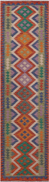 SUPER SALE Reversible Kilim Flat Weave Wool On Wool Runner Rug - 2' 7" X 9' 7"