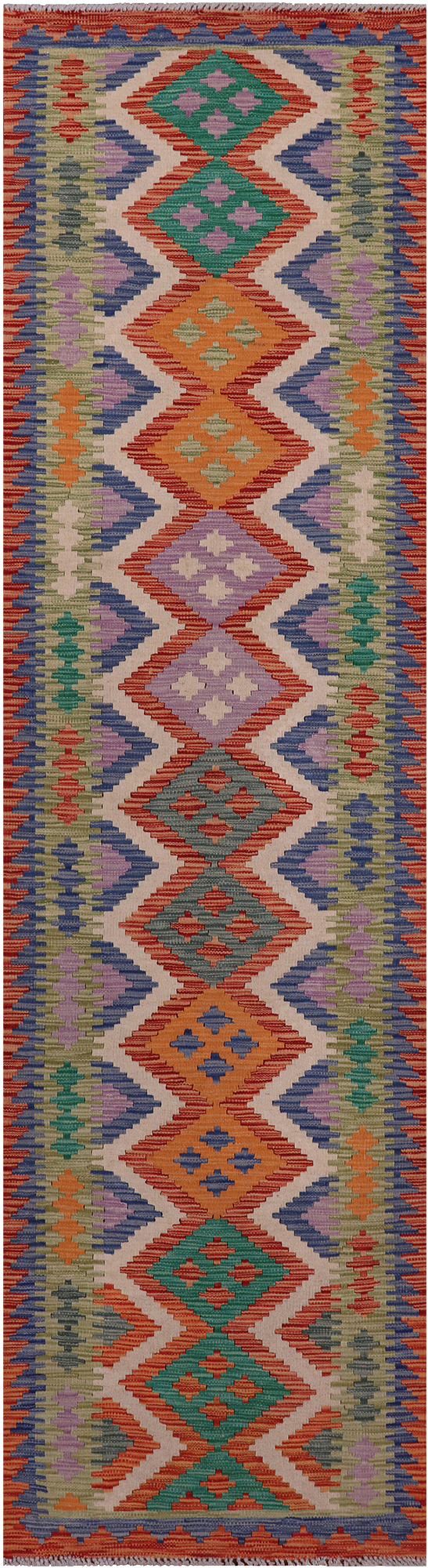 SUPER SALE Reversible Kilim Flat Weave Wool On Wool Runner Rug - 2' 7" X 9' 7"